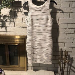 White and black thin striped cocktail dress.